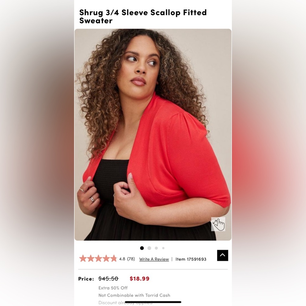 Torrid Shrug 3/4 Sleeves Scallop Filled Sweater